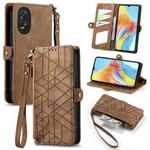 For OPPO A38 Geometric Zipper Wallet Side Buckle Leather Phone Case(Brown)