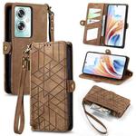 For OPPO A79 5G/ A2 5G Geometric Zipper Wallet Side Buckle Leather Phone Case(Brown)