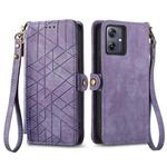 For OPPO Reno11 F 5G Geometric Zipper Wallet Side Buckle Leather Phone Case(Purple)