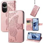 For OPPO Reno10 / 10 Pro Global Butterfly Love Flower Embossed Leather Phone Case(Rose Gold)