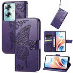 For OPPO A79 5G / A2 5G Butterfly Love Flower Embossed Leather Phone Case(Dark Purple)