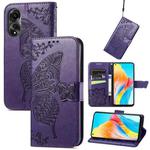 For OPPO A78 4G Butterfly Love Flower Embossed Leather Phone Case(Dark Purple)