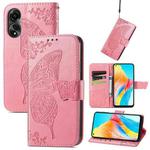For OPPO A78 4G Butterfly Love Flower Embossed Leather Phone Case(Pink)