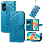 For OPPO A78 4G Butterfly Love Flower Embossed Leather Phone Case(Blue)