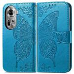 For OPPO Reno11 EU Butterfly Love Flower Embossed Leather Phone Case(Blue)