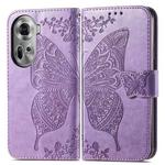 For OPPO Reno11 EU Butterfly Love Flower Embossed Leather Phone Case(Light Purple)