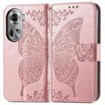 For OPPO Reno11 EU Butterfly Love Flower Embossed Leather Phone Case(Rose Gold)