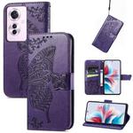 For OPPO Reno11 F 5G Butterfly Love Flower Embossed Leather Phone Case(Dark Purple)