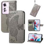 For OPPO Reno11 F 5G Butterfly Love Flower Embossed Leather Phone Case(Grey)