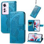 For OPPO Reno11 F 5G Butterfly Love Flower Embossed Leather Phone Case(Blue)