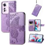 For OPPO Reno11 F 5G Butterfly Love Flower Embossed Leather Phone Case(Light Purple)