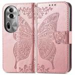 For OPPO Reno11 Pro EU Butterfly Love Flower Embossed Leather Phone Case(Rose Gold)