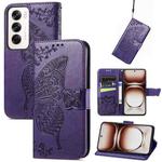 For OPPO Reno12 Pro Global Butterfly Love Flower Embossed Leather Phone Case(Dark Purple)
