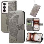 For OPPO Reno12 Pro Global Butterfly Love Flower Embossed Leather Phone Case(Grey)