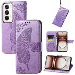 For OPPO Reno12 Pro Global Butterfly Love Flower Embossed Leather Phone Case(Light Purple)