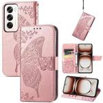 For OPPO Reno12 Pro Global Butterfly Love Flower Embossed Leather Phone Case(Rose Gold)