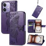 For  OPPO A3X Butterfly Love Flower Embossed Leather Phone Case(Dark Purple)