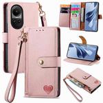 For OPPO Reno10 / 10 Pro Global Love Zipper Lanyard Leather Phone Case(Pink)