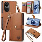 For OPPO Reno10 / 10 Pro Global Love Zipper Lanyard Leather Phone Case(Brown)