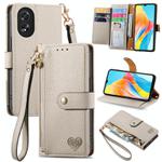 For OPPO A38 Love Zipper Lanyard Leather Phone Case(White)