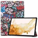 For Samsung Galaxy Tab S9+ JUNSUNMAY Custer Painted 3-Fold Stand Leather Smart Tablet Case(Graffiti)