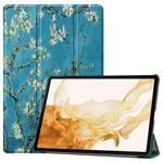 For Samsung Galaxy Tab S9+ JUNSUNMAY Custer Painted 3-Fold Stand Leather Smart Tablet Case(Apricot Flower)