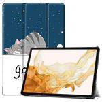 For Samsung Galaxy Tab S9+ JUNSUNMAY Custer Painted 3-Fold Stand Leather Smart Tablet Case(Lazy Cat)