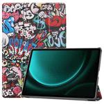 For Samsung Galaxy Tab S9 FE+ 12.4 JUNSUNMAY Custer Painted 3-Fold Stand Leather Smart Tablet Case(Graffiti)
