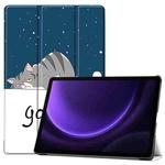 For Samsung Galaxy Tab S9 FE 10.9 JUNSUNMAY Custer Painted 3-Fold Stand Leather Smart Tablet Case(Lazy Cat)