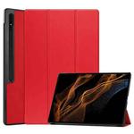 For Samsung Galaxy Tab S9 Ultra JUNSUNMAY Custer Solid Color 3-Fold Stand Leather Smart Tablet Case(Red)