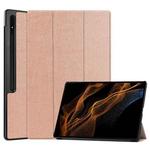 For Samsung Galaxy Tab S9 Ultra JUNSUNMAY Custer Solid Color 3-Fold Stand Leather Smart Tablet Case(Rose Gold)
