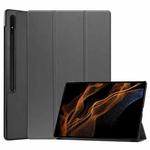 For Samsung Galaxy Tab S9 Ultra JUNSUNMAY Custer Solid Color 3-Fold Stand Leather Smart Tablet Case(Grey)