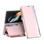 For  Samsung Galaxy Z Fold 5   5G Side Electroplating Adsorption Ultra-thin Leather Phone Case with Pen(Pink)