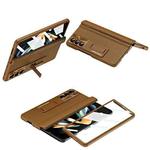 For Samsung Galaxy Z Fold5 5G Shell-membrane Integrated Hinge All-around Leather Folding Phone Case(Coffee)