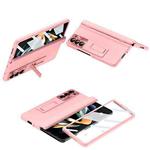 For Samsung Galaxy Z Fold5 5G Shell-membrane Integrated Hinge All-around Leather Folding Phone Case(Pink)