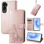 For Honor 90 Lite Four-leaf Clasp Embossed Buckle Leather Phone Case(Rose Gold)