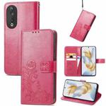 For Honor 90 5G Four-leaf Clasp Embossed Buckle Leather Phone Case(Magenta)