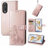 For Honor 90 5G Four-leaf Clasp Embossed Buckle Leather Phone Case(Rose Gold)