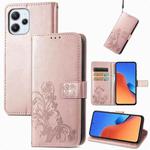 For Xiaomi Redmi 12 5G Four-leaf Clasp Embossed Buckle Leather Phone Case(Rose Gold)