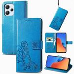 For Xiaomi Redmi 12 5G Four-leaf Clasp Embossed Buckle Leather Phone Case(Blue)