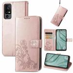 For TCL 40 XE 5G Four-leaf Clasp Embossed Buckle Leather Phone Case(Rose Gold)