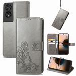 For TCL 40 Nxtpaper Four-leaf Clasp Embossed Buckle Leather Phone Case(Gray)