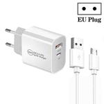 PD30W USB-C / Type-C + QC3.0 USB Dual Port Charger with 1m USB to Micro USB Data Cable, EU Plug