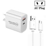 PD30W USB-C / Type-C + QC3.0 USB Dual Port Charger with 1m USB to Micro USB Data Cable, AU Plug