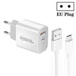 PD30W USB-C / Type-C + QC3.0 USB Dual Port Charger with 1m USB to Type-C Data Cable, EU Plug