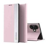 For iPhone 16 Side Electroplated Adsorption Leather Phone Case(Pink)