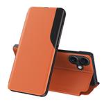 For iPhone 16 Side Display Flip Leather Phone Case(Orange)