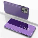 For iPhone 15 Plated Mirror Horizontal Flip Leather Phone Case with Holder(Purple Blue)