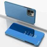 For iPhone 15 Pro Plated Mirror Horizontal Flip Leather Phone Case with Holder(Blue)