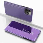 For iPhone 15 Pro Plated Mirror Horizontal Flip Leather Phone Case with Holder(Purple Blue)